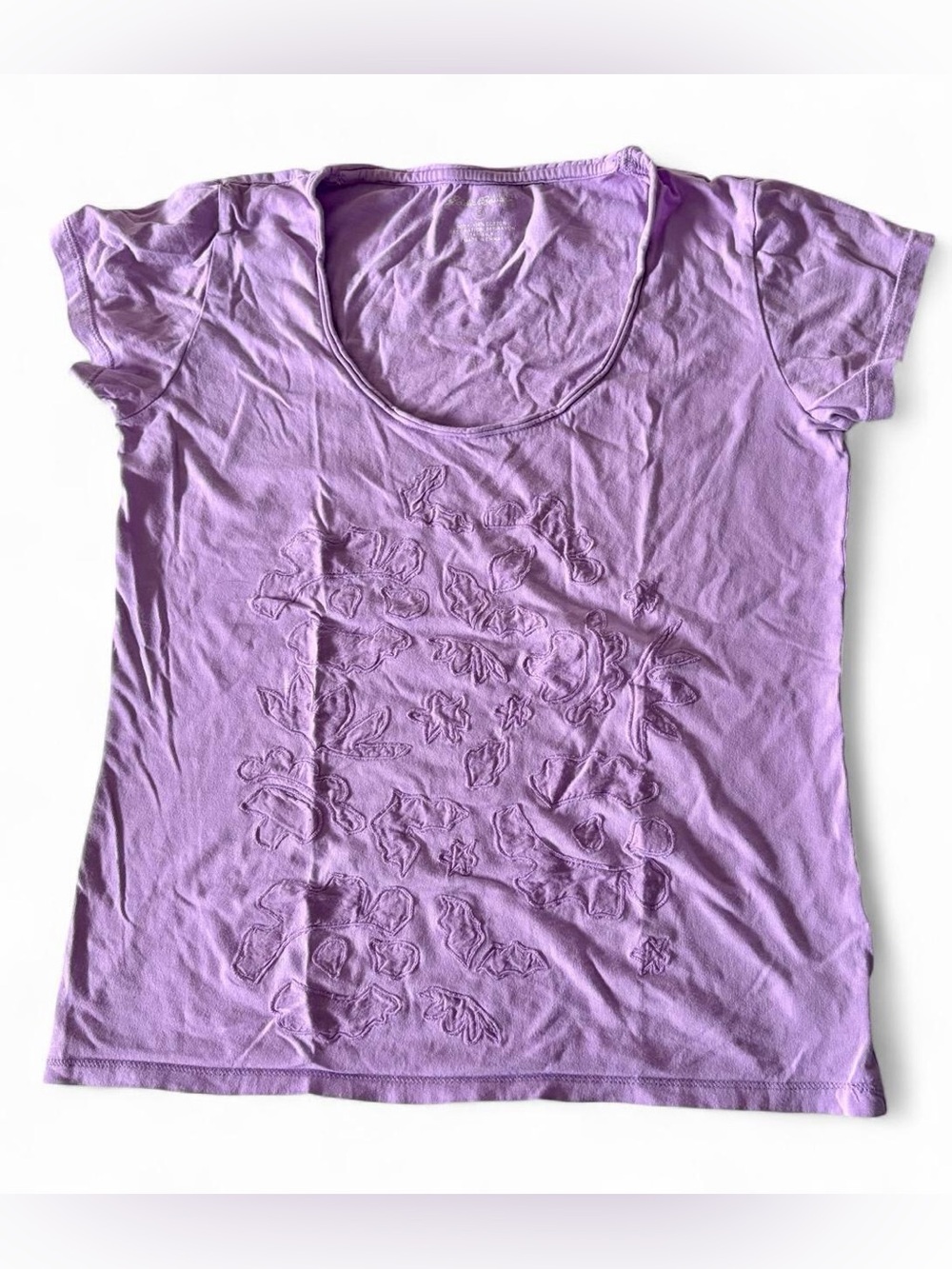 Eddie Bauer lilac purple 100% cotton t-shirt with embroidered floral Sz S